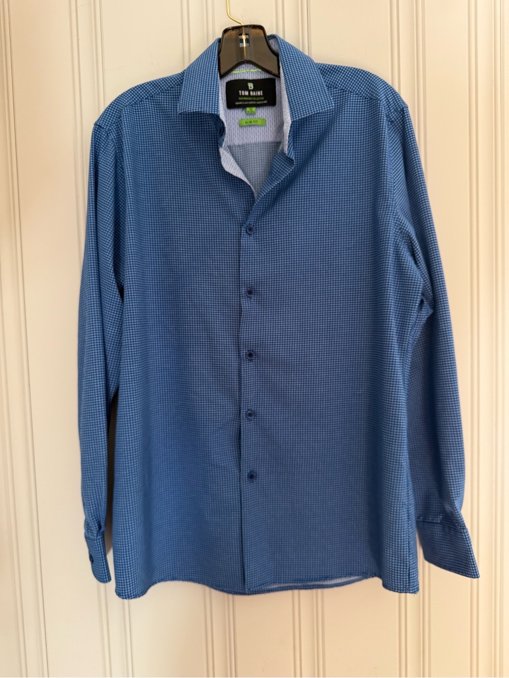 Tom Blaine Performance Collection Blue Micro-Check Long-Sleeve Dress Shirt